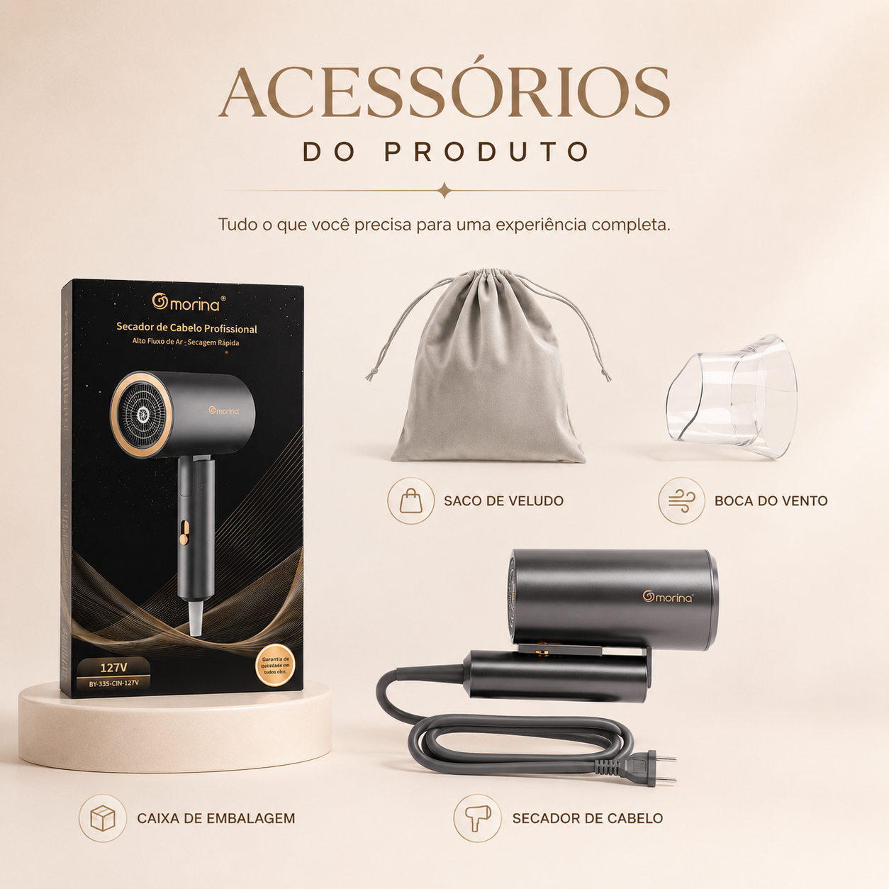 Secador Portátil Morina - Dobrável e Compacto para Viagens